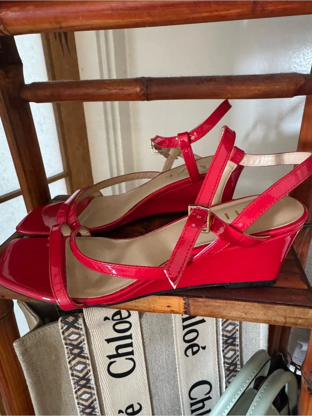 Red Patent Wedge Sandals - Unbranded